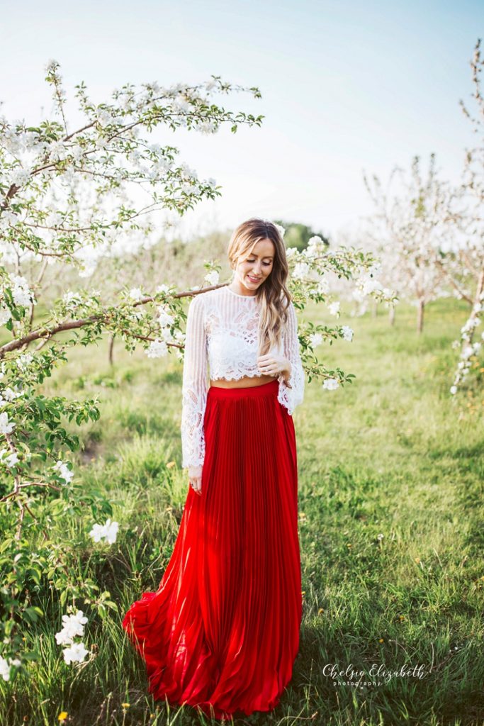 long red skirt model portrait