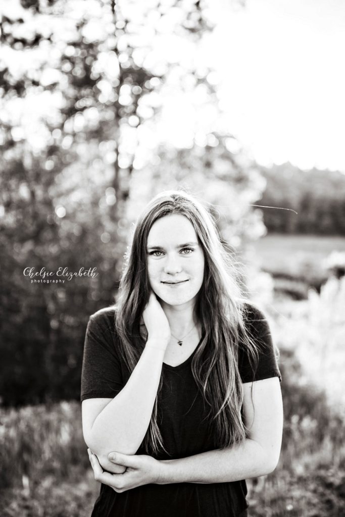 Black and white senior portrait