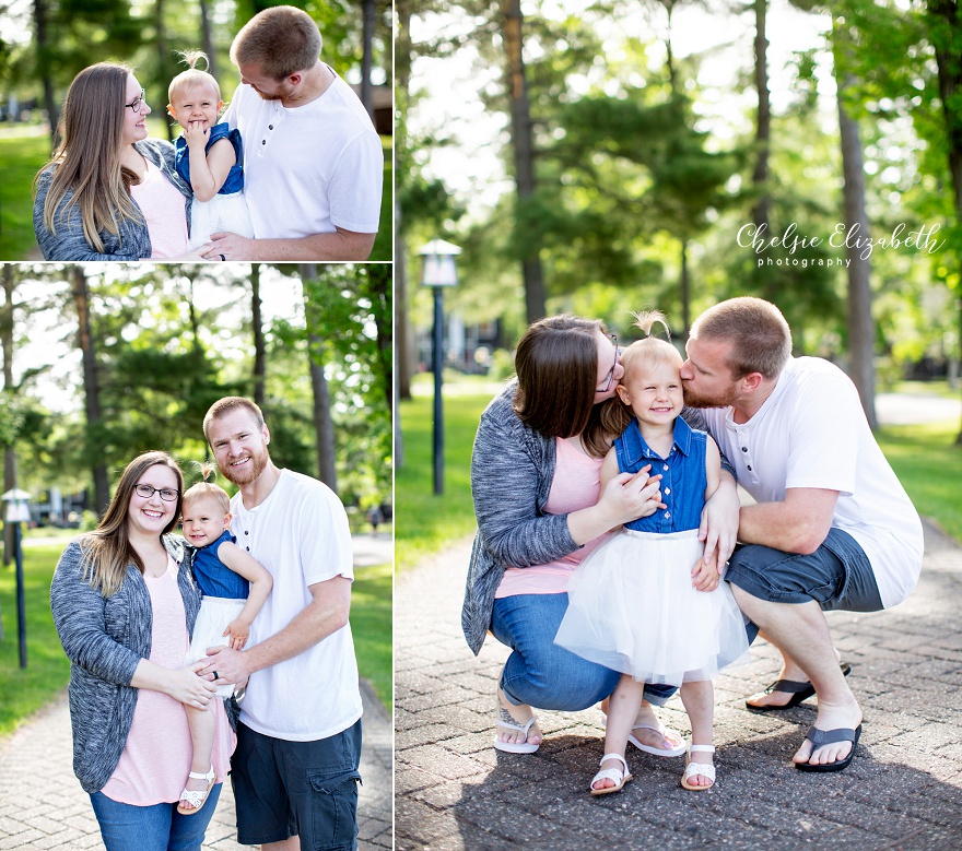 family of 3 portrait outside