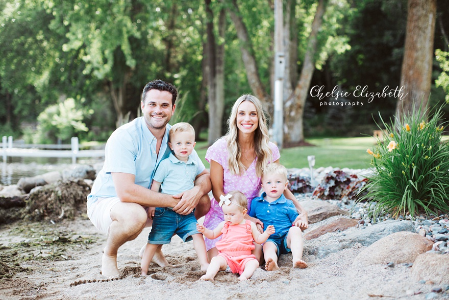 family photo on beach in lake shore mn