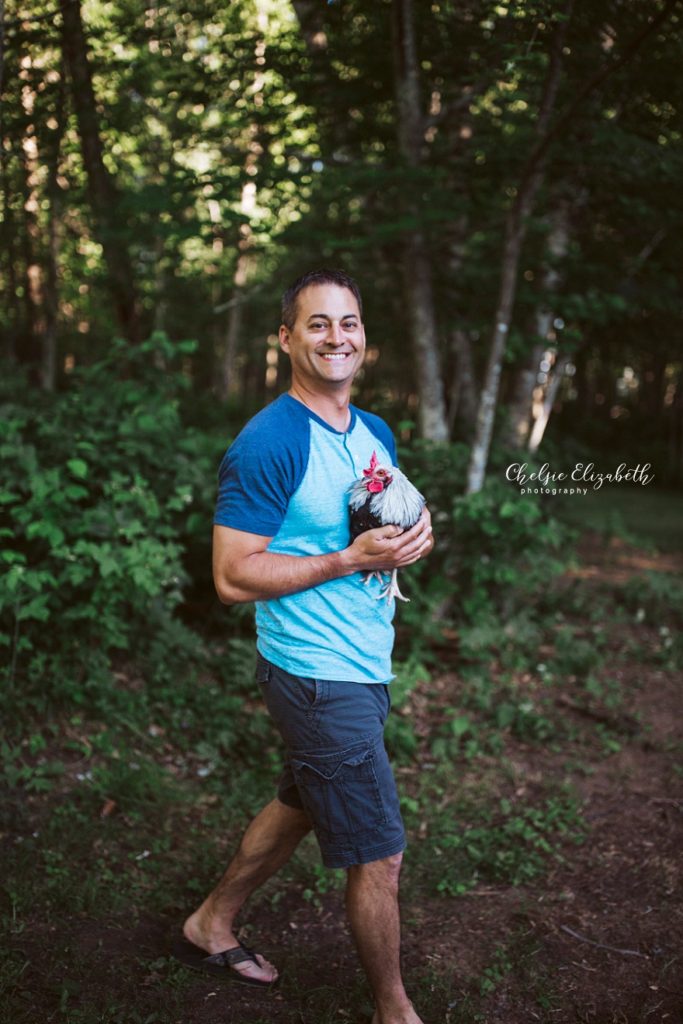 dad and chicken candid photo