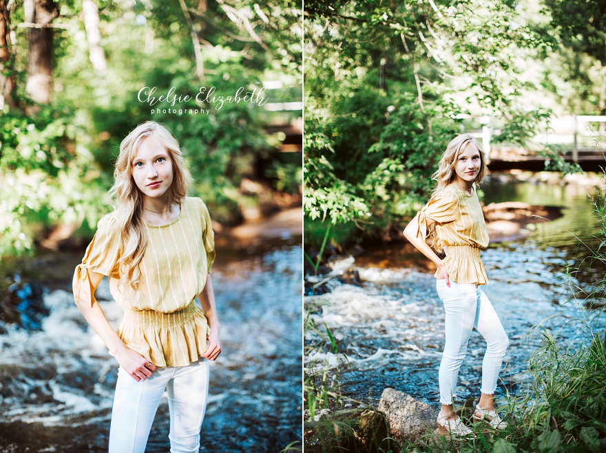 senior photo of girl in stream