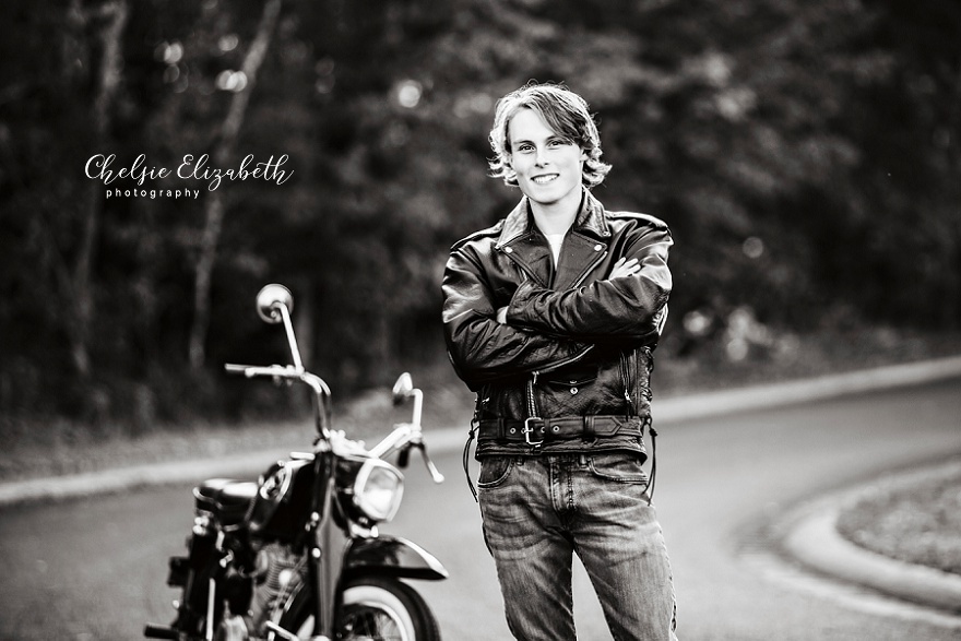 high school senior with motorcycle