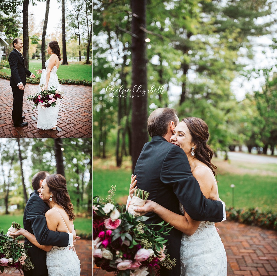 bride and groom first look at grand view lodge