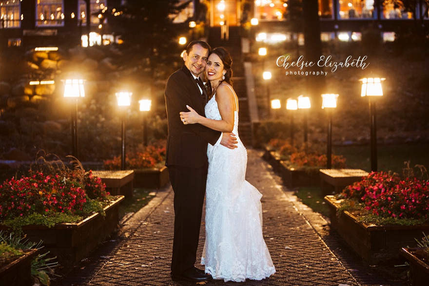 romantic wedding photo at night at Grand View lodge