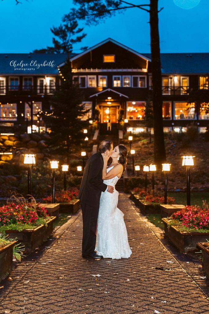 wedding portrait at night at Grand View Lodge