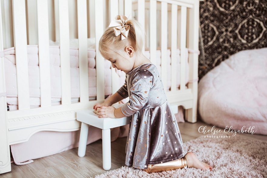 little girl in her bedroom portrait session
