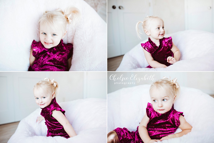 collage of 2 year old girl during her photo session
