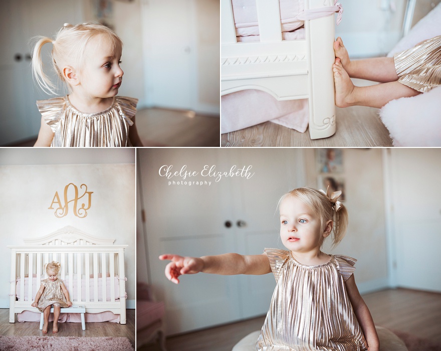 2 year old girl in her bedroom for a natural light photo session
