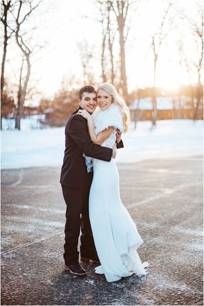 Winter bride and groom