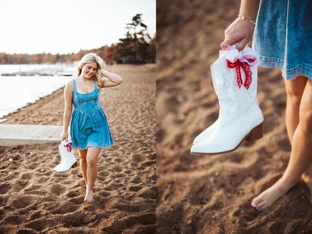 senior photo on beach at Grand view lodge on Gull Lake