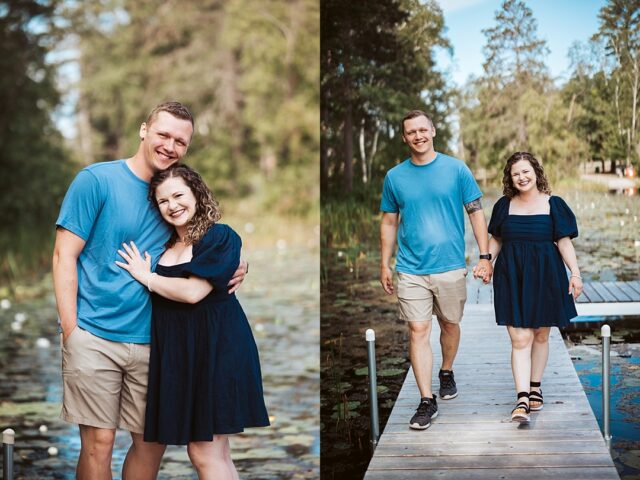 young couple posing for photo on dock at Boyd Lodge in Crosslake MN