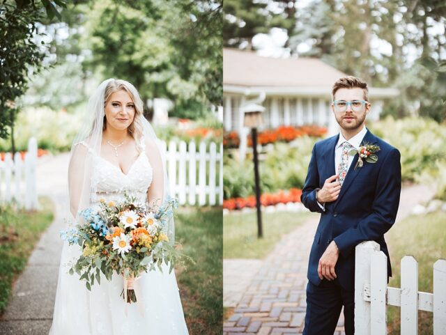 a bridal portrait and a groom portrait at Grand View Lodge