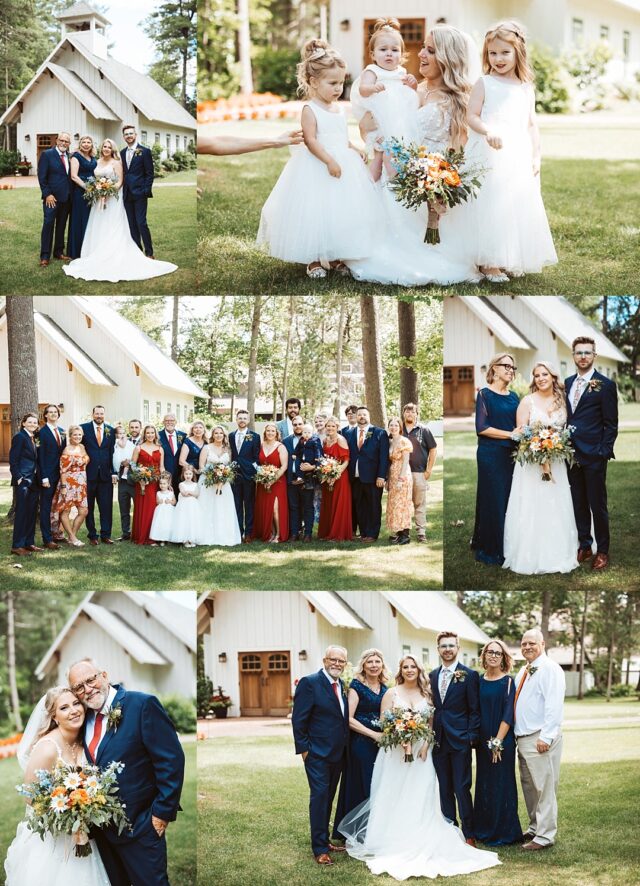 a collage of family photos on a wedding day