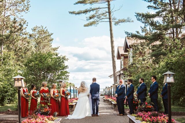 a gorgeous wedding photo of a bride and groom getting married at Grand View Lodge