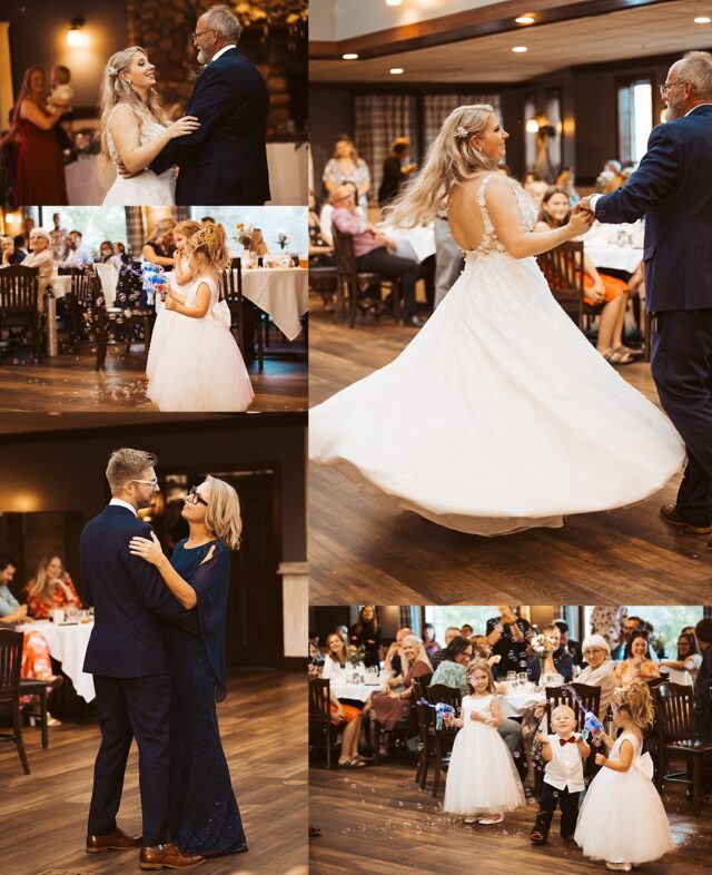 a bride twirling on the dance floor in Heritage Room at Grand View Lodge